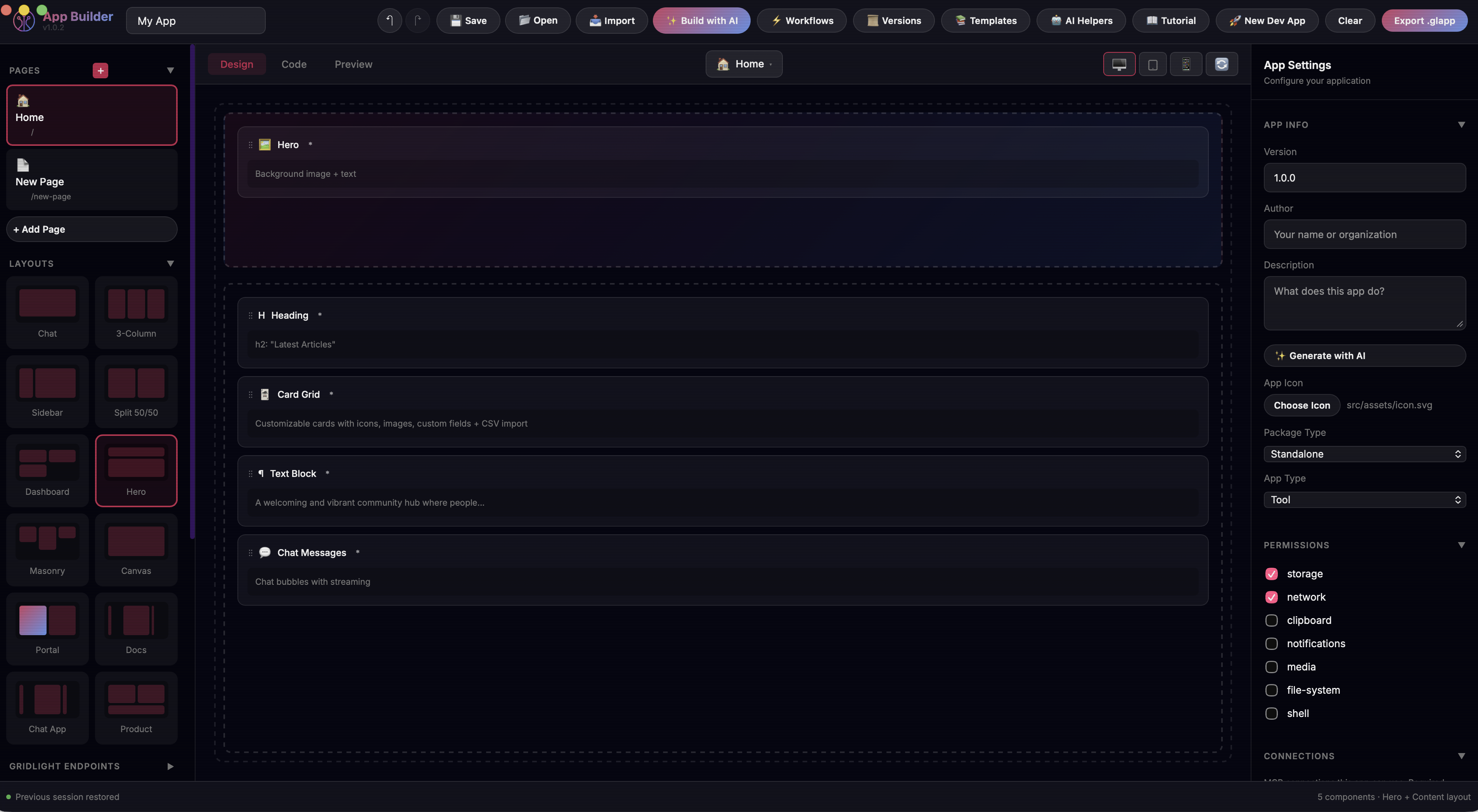 App Builder visual interface